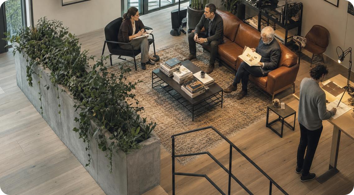A cohort of experts working across domains in an open office