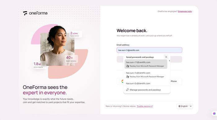 Enter email and see saved passkeys