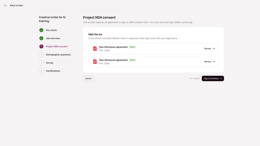 Step 3 Project NDA Consent screenshot