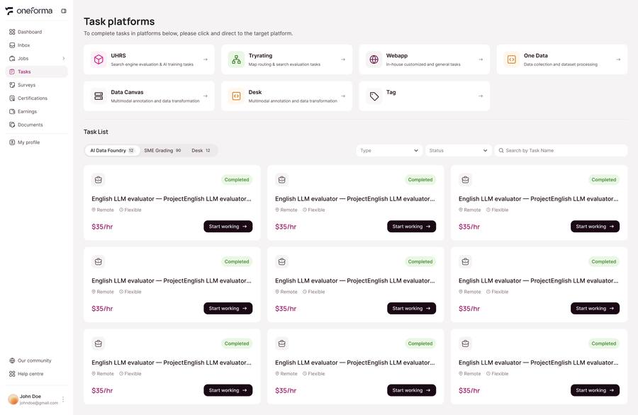 Tasks workspace screenshot