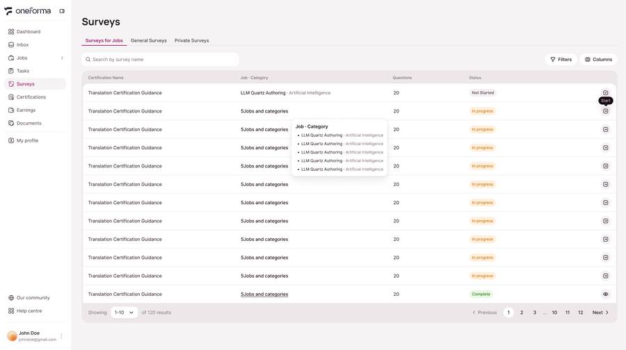 Surveys list screenshot