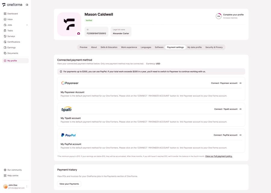 Payment Settings screenshot