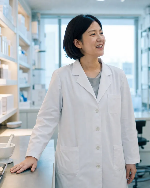A hospital pharmacist at a dispensary bench