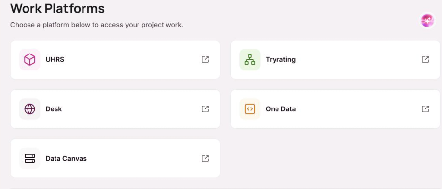 OneForma Tasks page with the UHRS tile in the Work Platforms area.