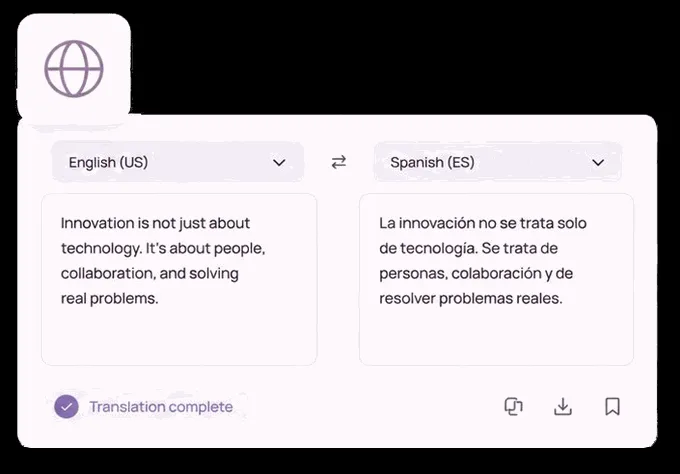 Translation interface rendering English text into Spanish