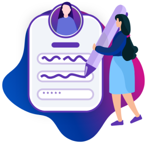 Illustration displaying a woman completing a form