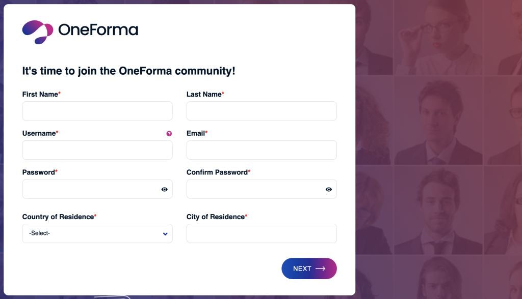 OneForma Sign Up Step 1