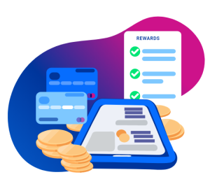 Illustration displaying money, gift cards and rewards